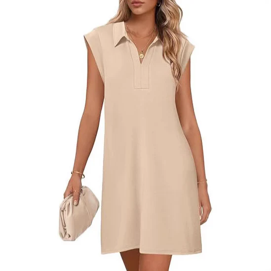 New Fashion Polo Collar Short Sleeve Dress Women