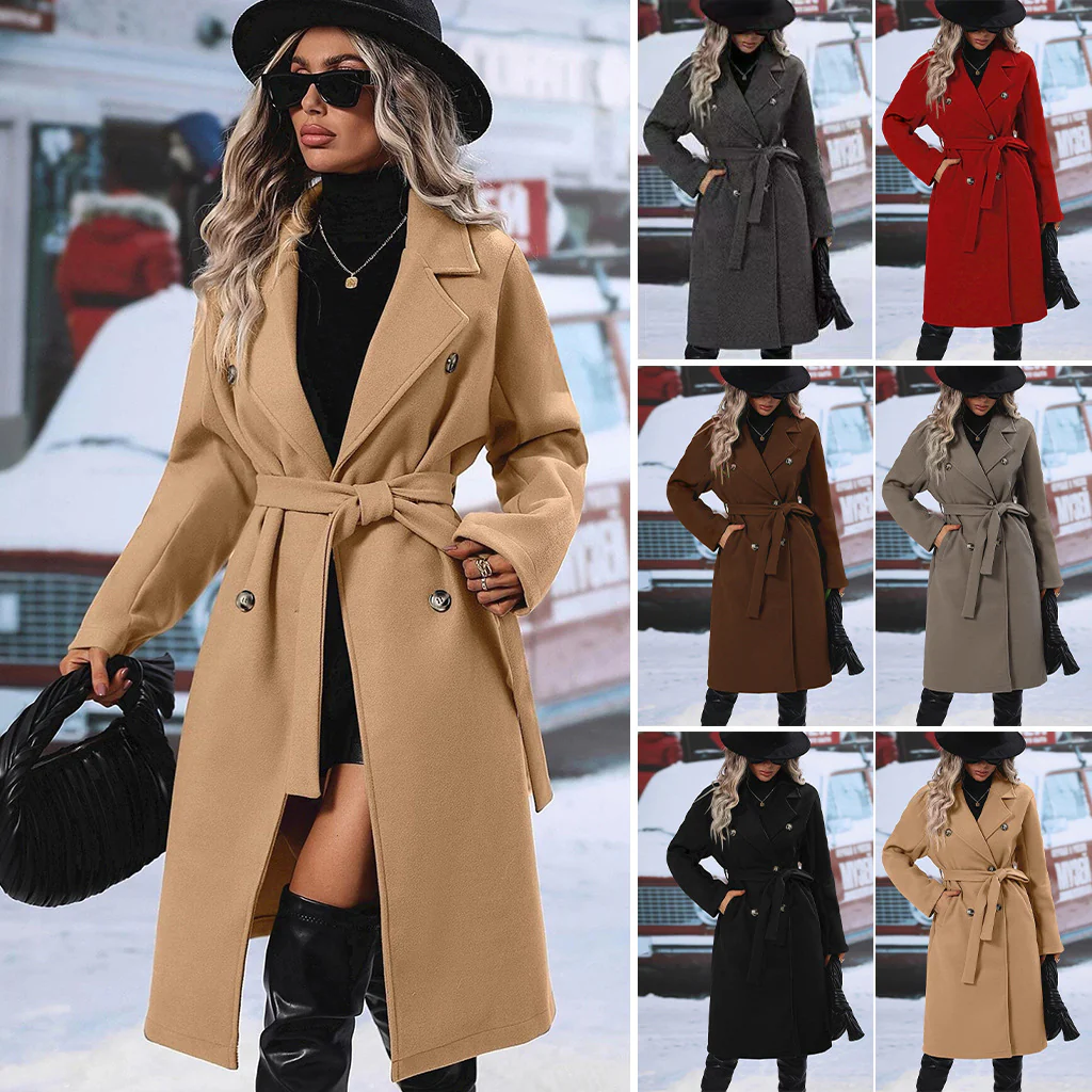 New Style Suit Woolen Double-Breasted Coat For Women