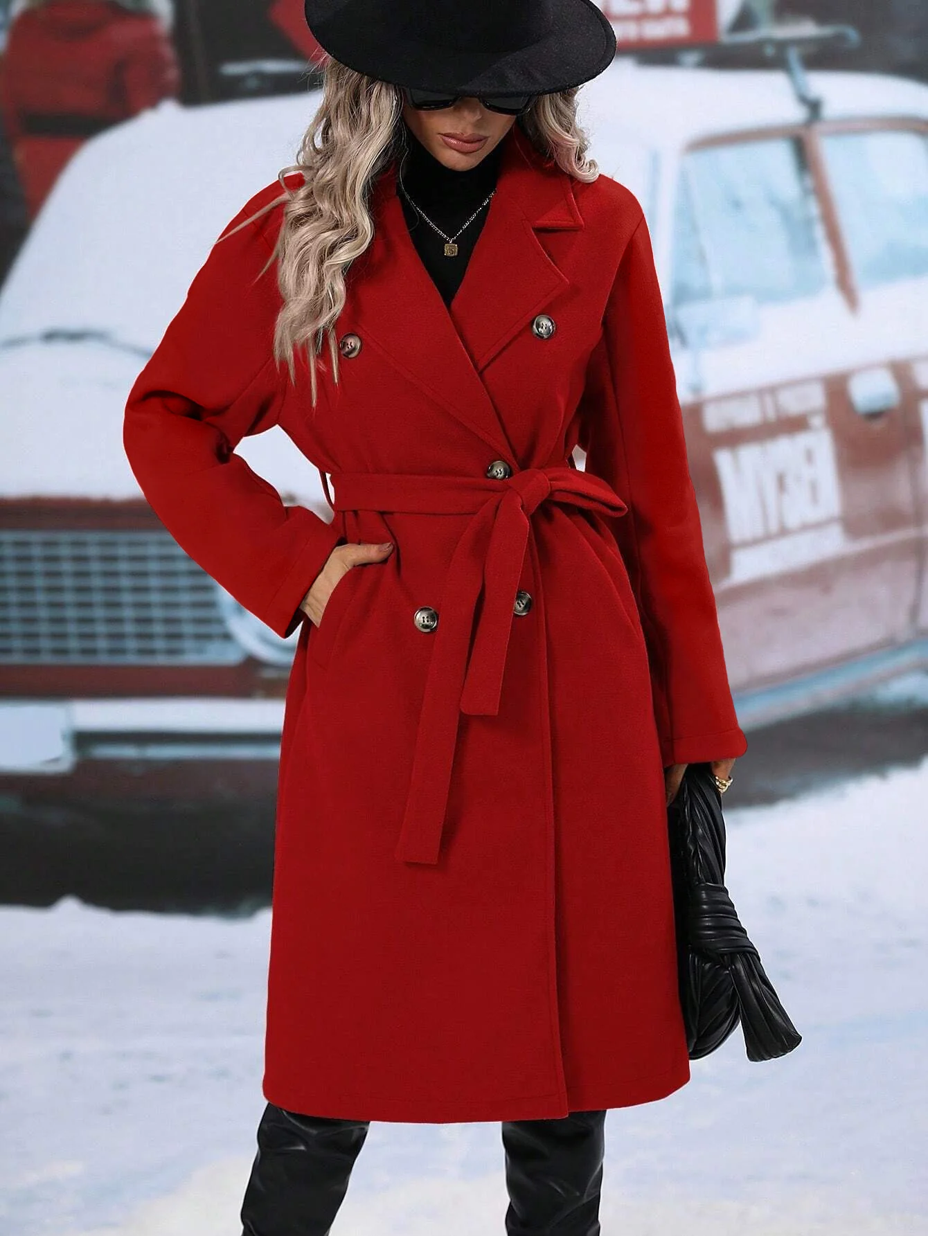 New Style Suit Woolen Double-Breasted Coat For Women